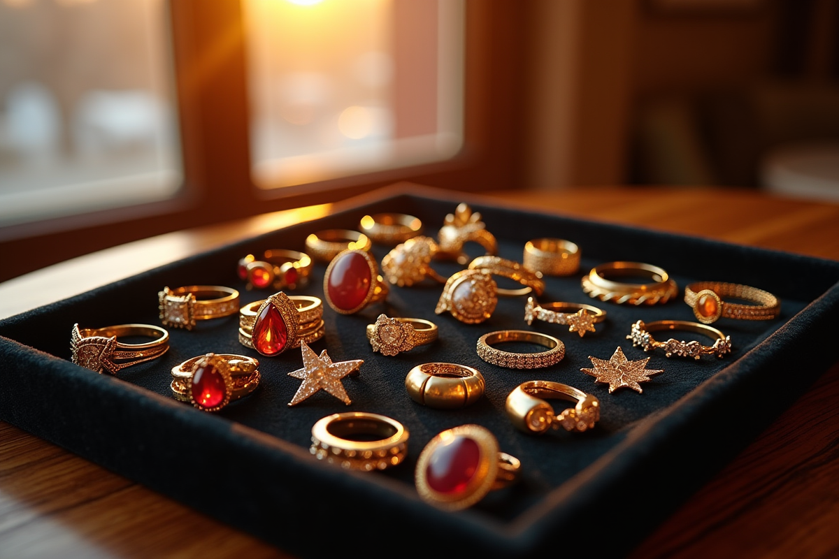 Zoom sur bijoux en or et pierres précieuses d