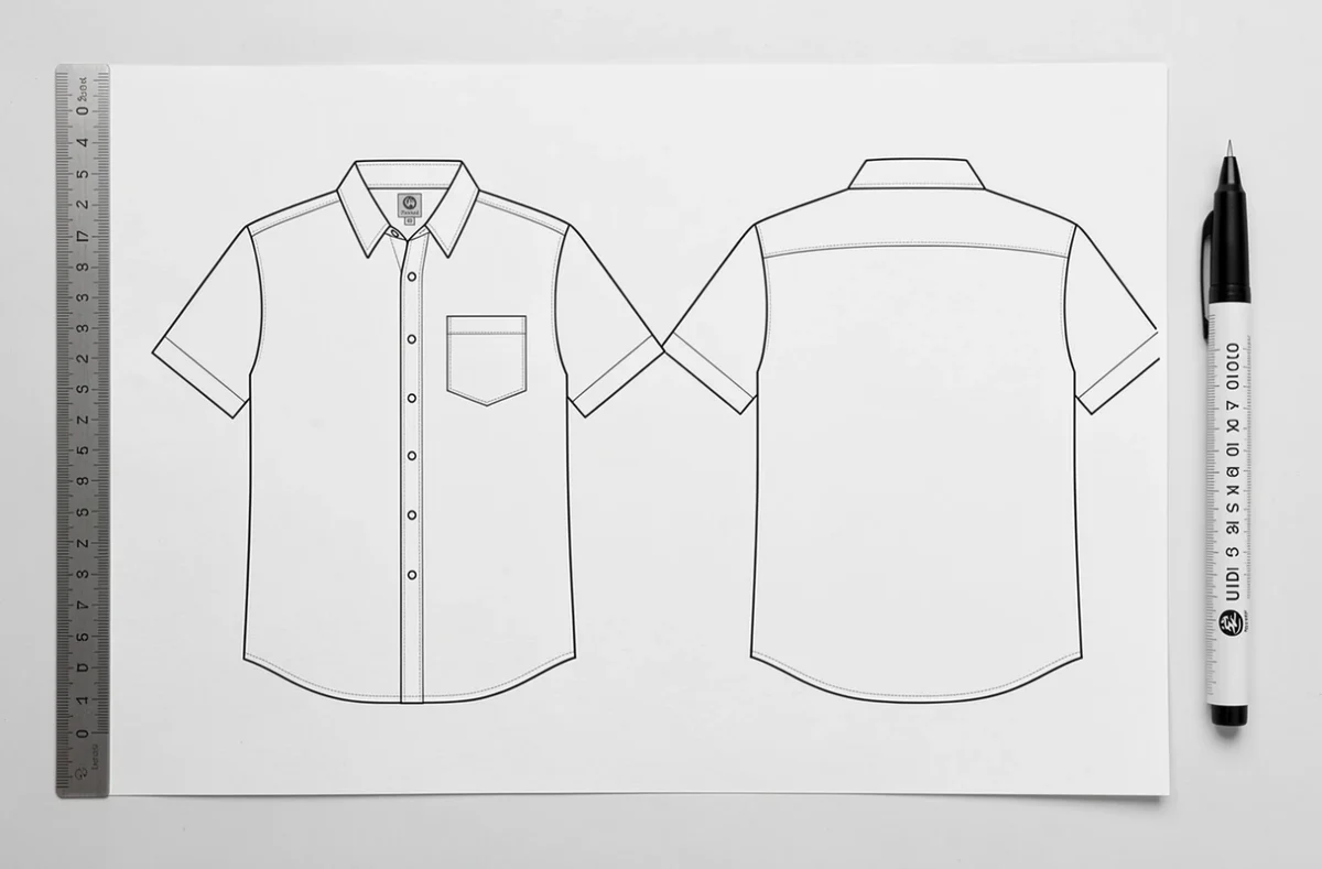 Dessin à plat d'une chemise vue de face et de dos