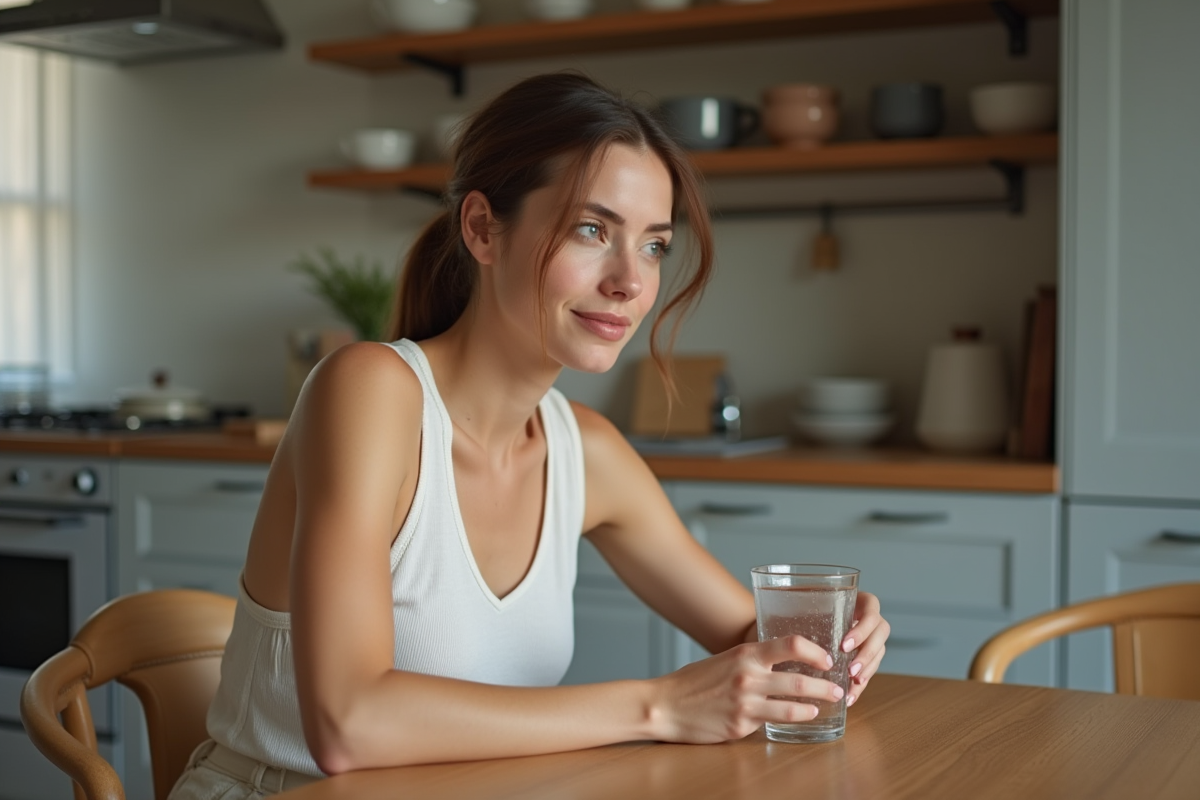 Femme dans la cuisine en train de verser de l