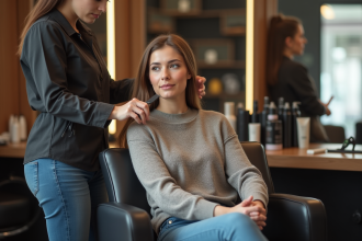 Femme détendue dans un salon de coiffure moderne