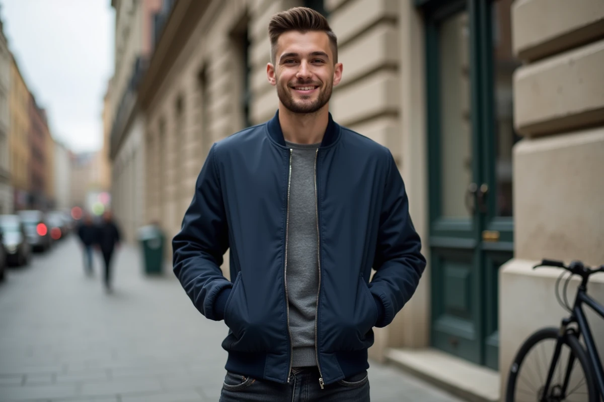 Jeune homme en extérieur urbain mettant en valeur sa coupe dégradé espagnol avec un style moderne
