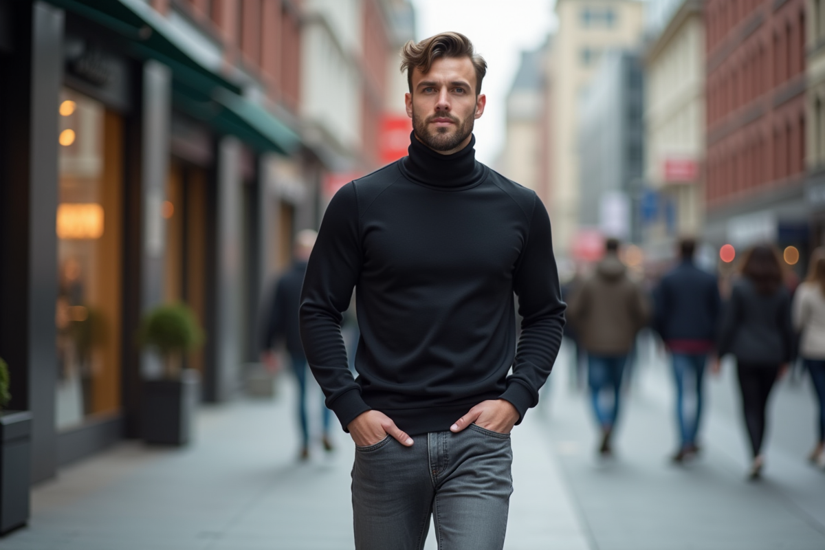 Homme en marche dans une rue urbaine moderne