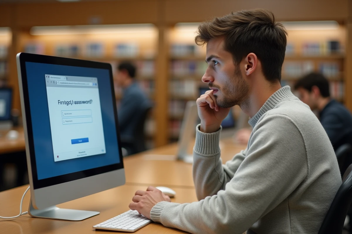 Jeune homme au library regardant l