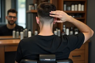 Jeune homme regardant son cou après une coupe moderne