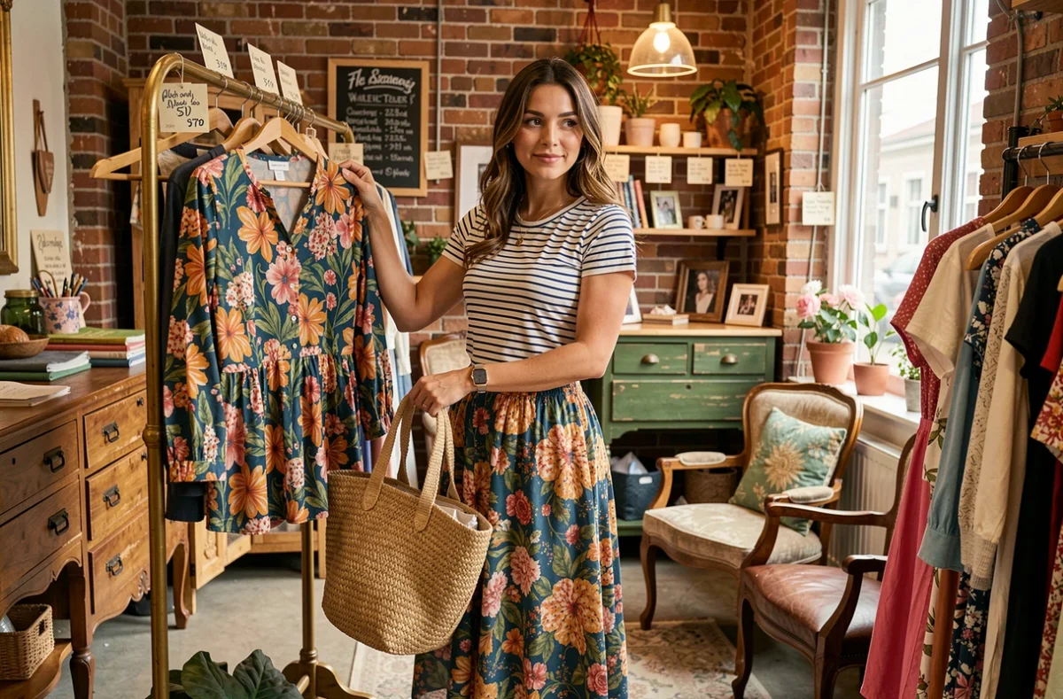 Cliente dans la boutique indépendante Libertie à Bordeaux, ambiance mode femme authentique et décontractée